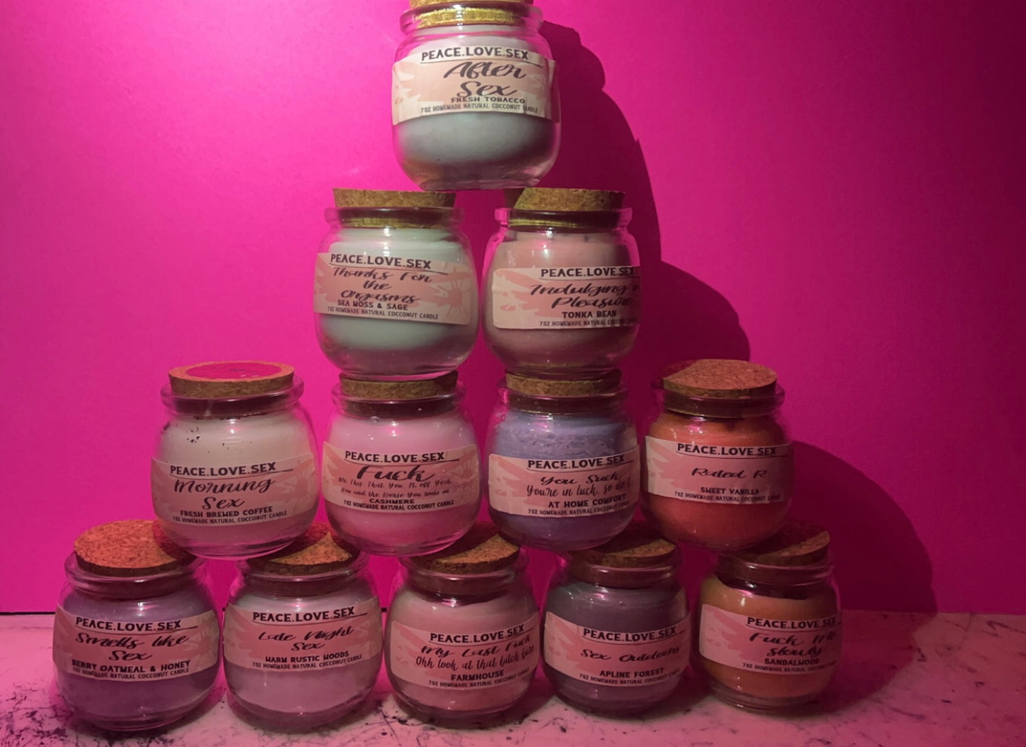 Peace. Love. Sex Candles (Includes Custom Pink Matches)